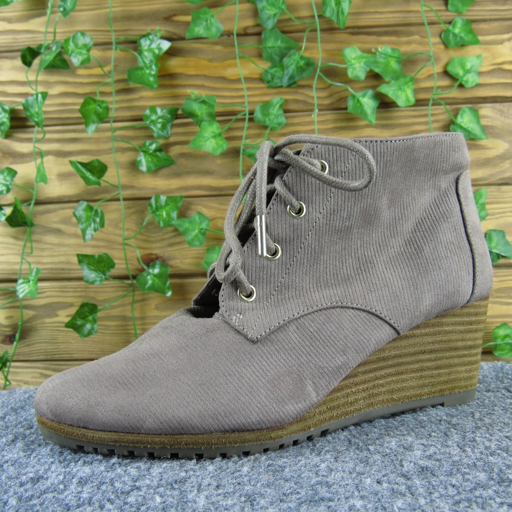 Dr. Scholl's Close Call Women 7 Taupe Fabric Lace-Up Wedge Booties Comfort Shoes